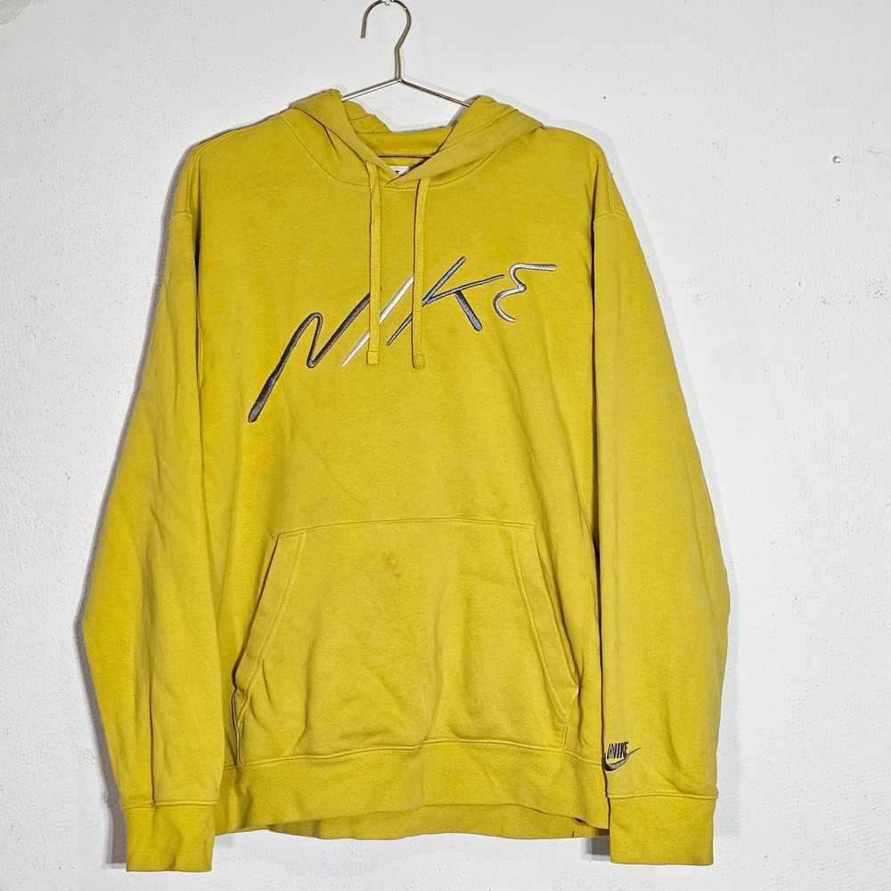 Nike Mens Script Logo Fleece Hoodie Mustard Yellow XL RN56323 CA05553